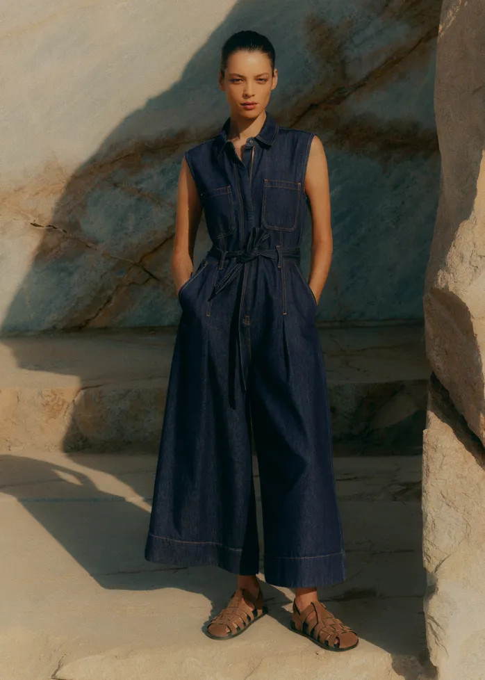 Denim Wide-Leg Crop Jumpsuit | ME+EM Global (Excluding US)