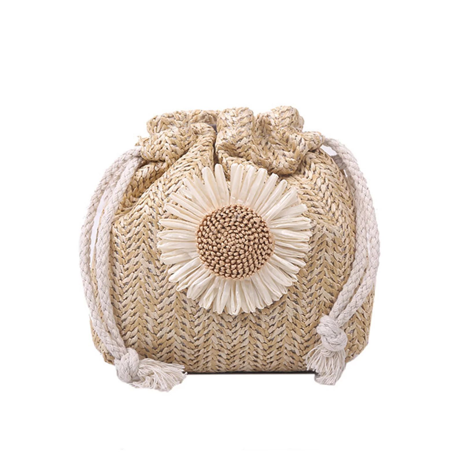 Windfall Women Rattan Bag Sunflower Straw Bag Handwoven Beach Bohemian Shoulder Purse Drawstring ... | Walmart (US)