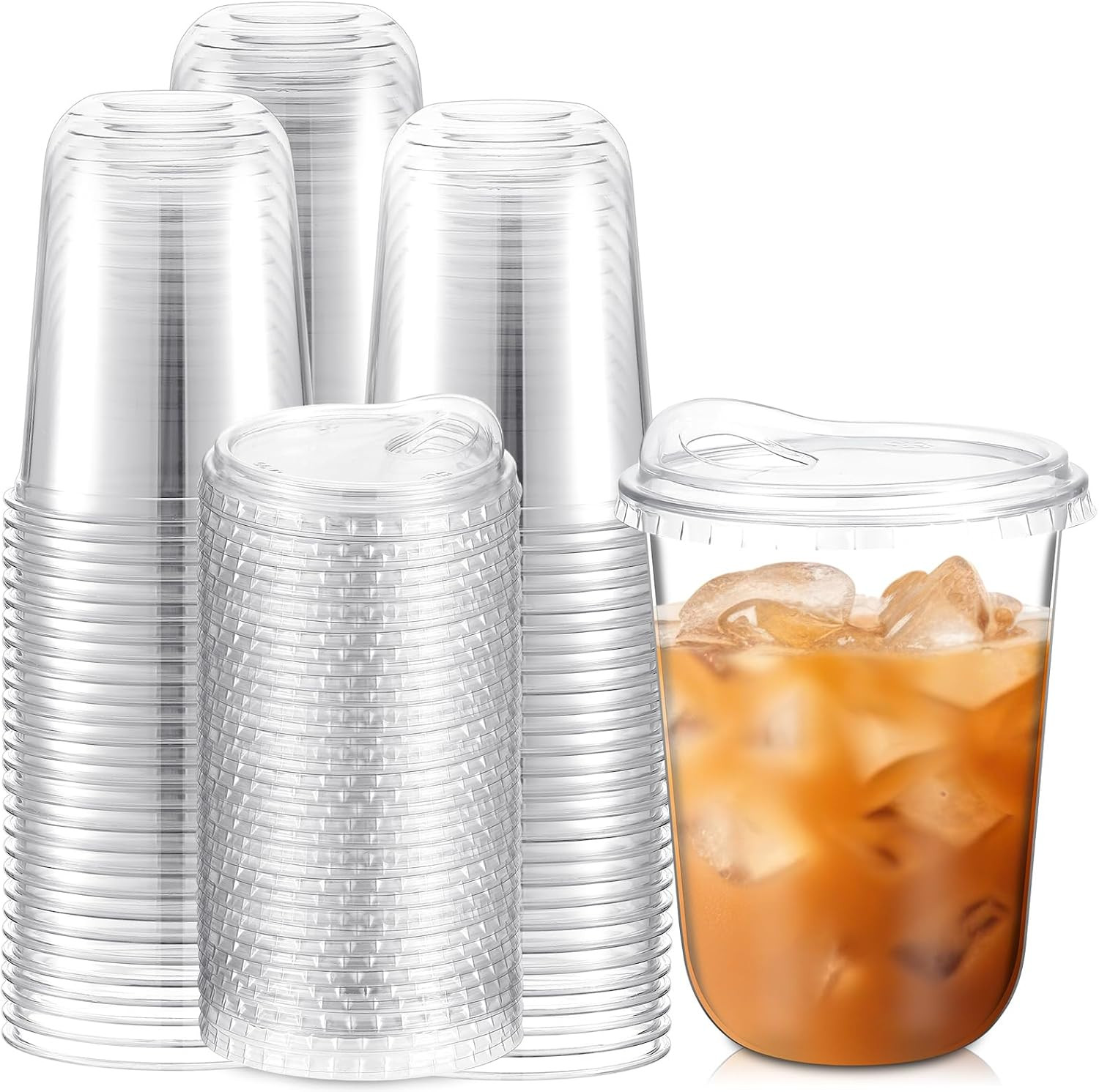 Clear Plastic Cups with Strawless Sip Lids Disposable Round Bottom Togo Cups for Coffee Smoothie ... | Amazon (US)