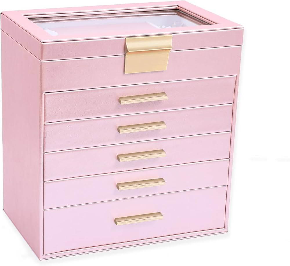 BOOVO Jewelry Boxes for Women, White and Black 6 Layer Large Jewelry Box for Necklace, Bracelet, ... | Amazon (US)