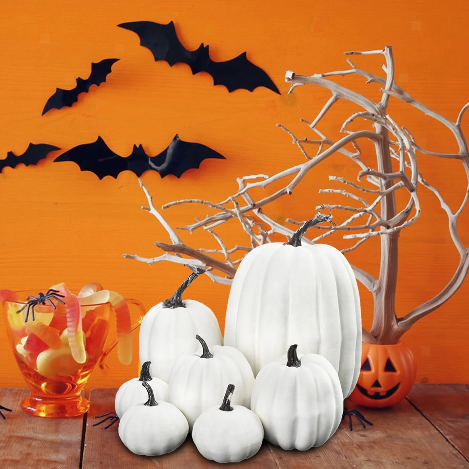 ACTOPS New Pattern 7 Pieces Faux Pumpkins White Halloween Fall Decoration Garden Lawn,Pendant | Walmart (US)