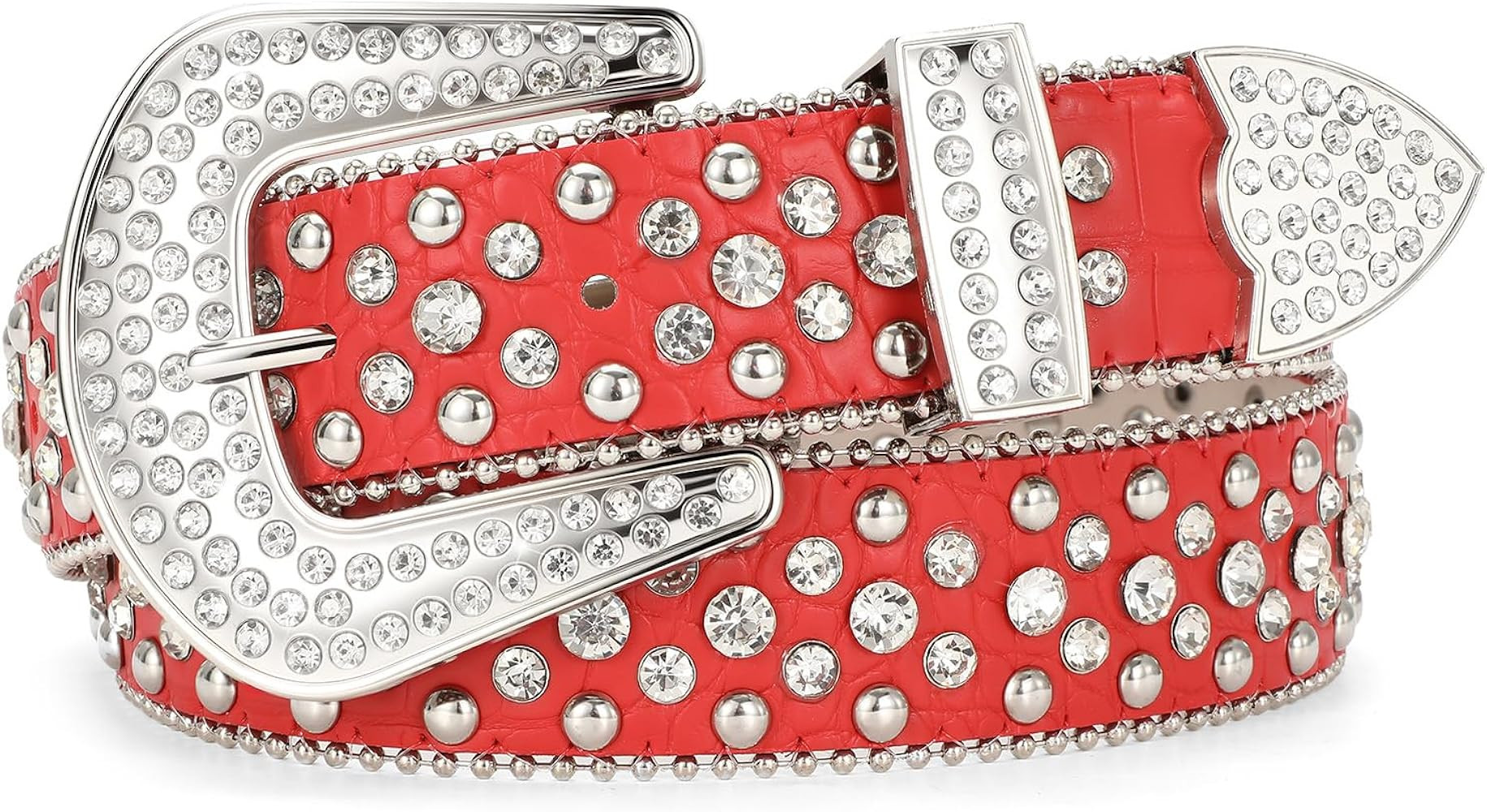 SANSTHS Women Rhinestone Belt for Jeans, Men Western Cowgirl Bling Studded Belt Faux Crocodile Gr... | Amazon (US)