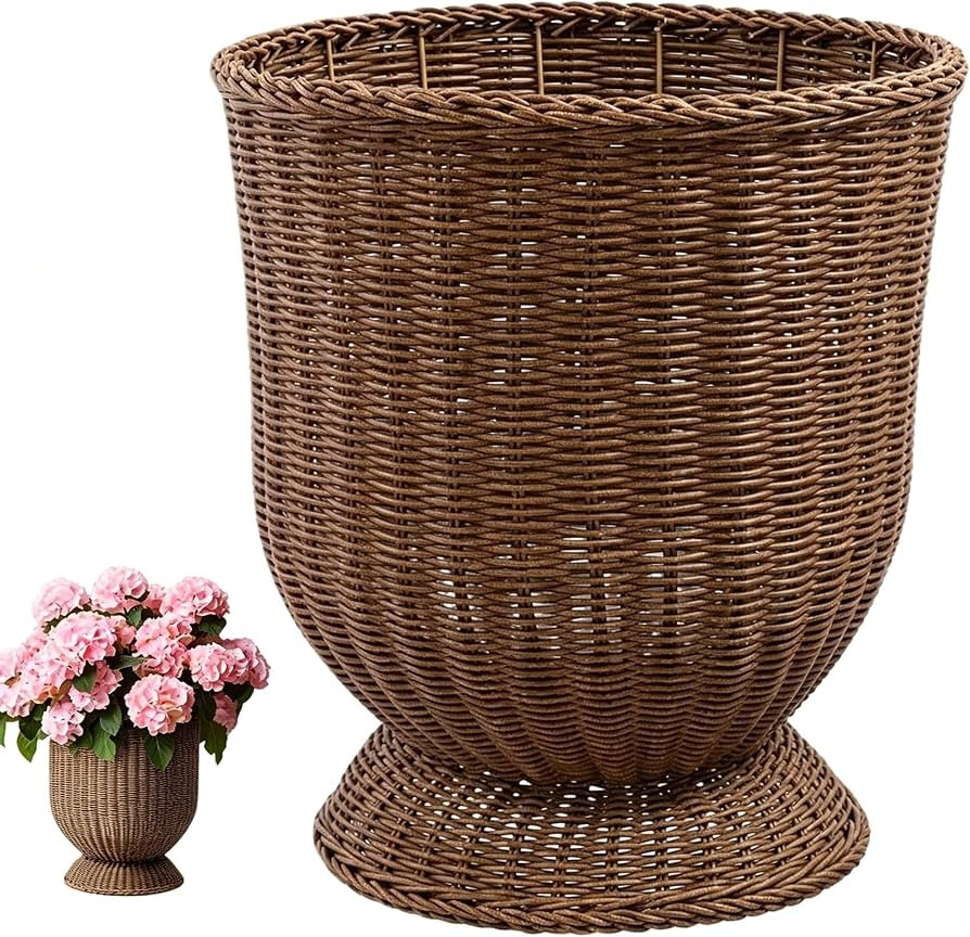 12 Inch Handwoven Boho Wicker Basket, Woven Decorative Storage Basket & Planter for Porch Patio B... | Amazon (US)