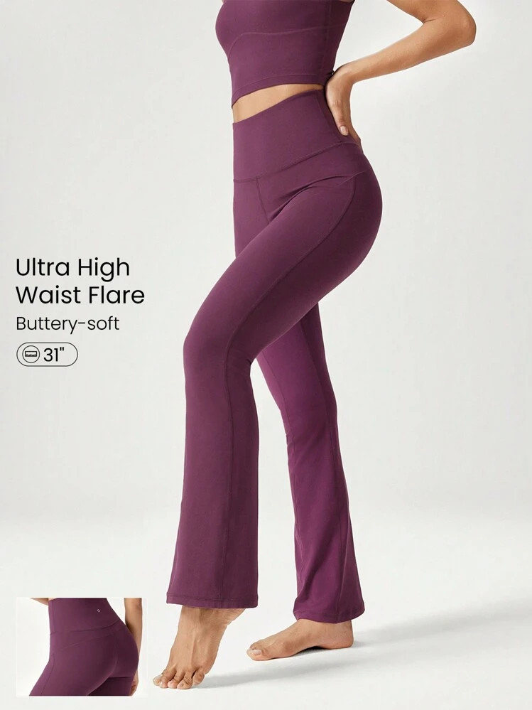 GLOWMODE 31" FeatherFit™ Ultra-High-Waisted Curved Seam Flared Leggings Pants Low Impact Yoga Pilates Daily Spring Summer | SHEIN
