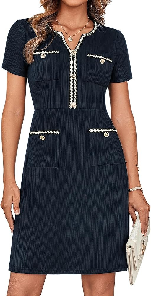 GRACE KARIN Women 2025 Summer V Neck Short Sleeve Button Knit Color Block A Line Elegant Formal W... | Amazon (US)