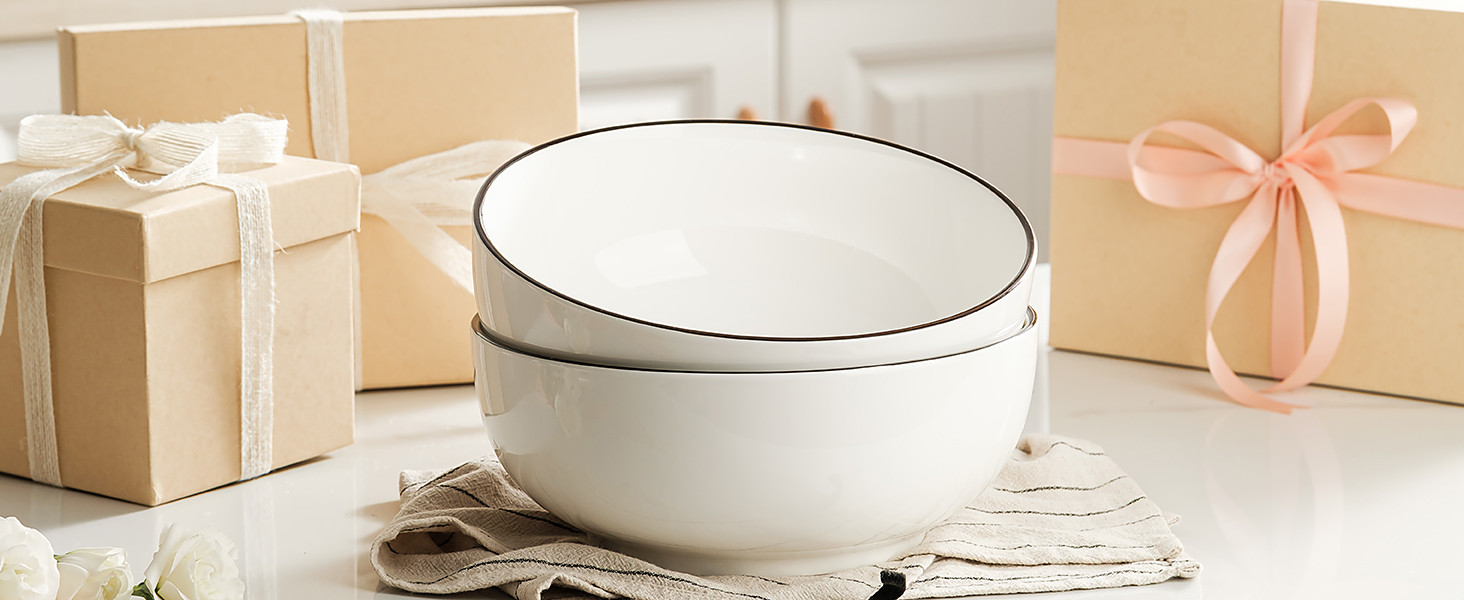 Salad Bowls, 120 OZ(10") Large Serving Bowls Set of 2, Ceramic White Serving Bowls for Salad, Sou... | Amazon (US)