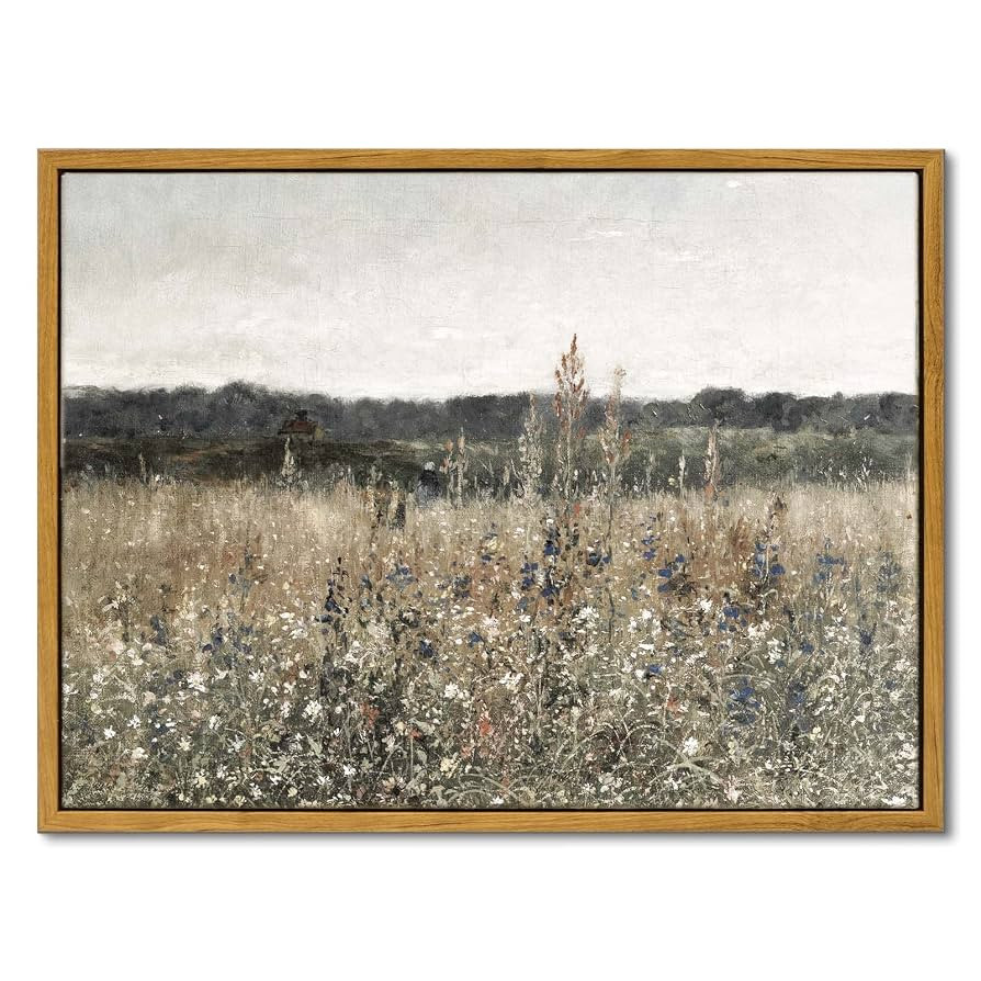 InSimSea Framed Canvas Wall Art Vintage Decor, Classical Oil Painting Canvas Prints Champ fleuri ... | Amazon (US)