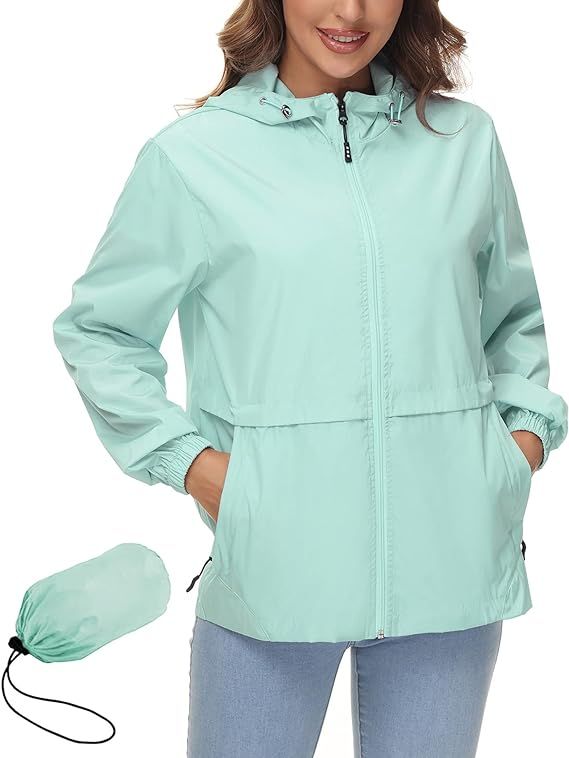 Avoogue Womens Waterproof Rain Jacket Lightweight Raincoat Packable Hooded Outdoor Windbreaker | Amazon (US)