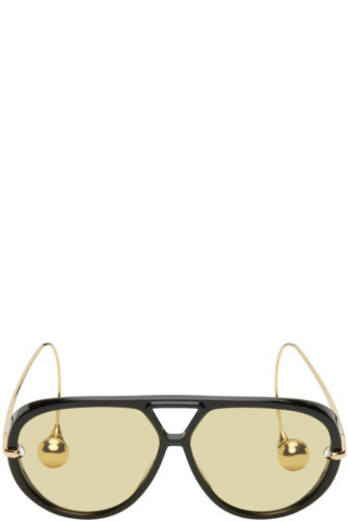 Bottega Veneta - Black & Gold Drop Aviator Sunglasses | SSENSE