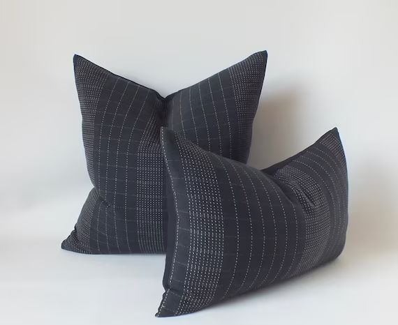 Sashiko Pillows Black White Stripes Ethnic Cushions Cover - Etsy | Etsy (US)