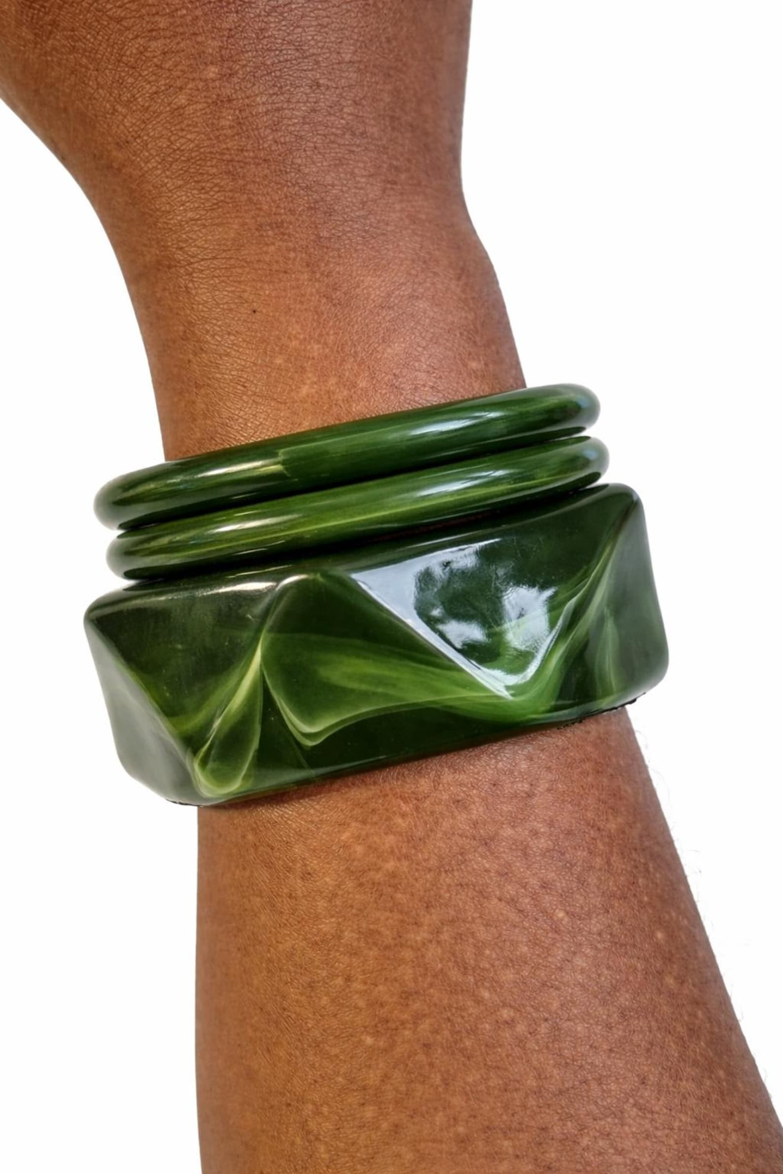Green Bangle Bracelets - Amber Effect - Set of 3 Bracelets - Trendy Vintage Style - Etsy | Etsy (Global)