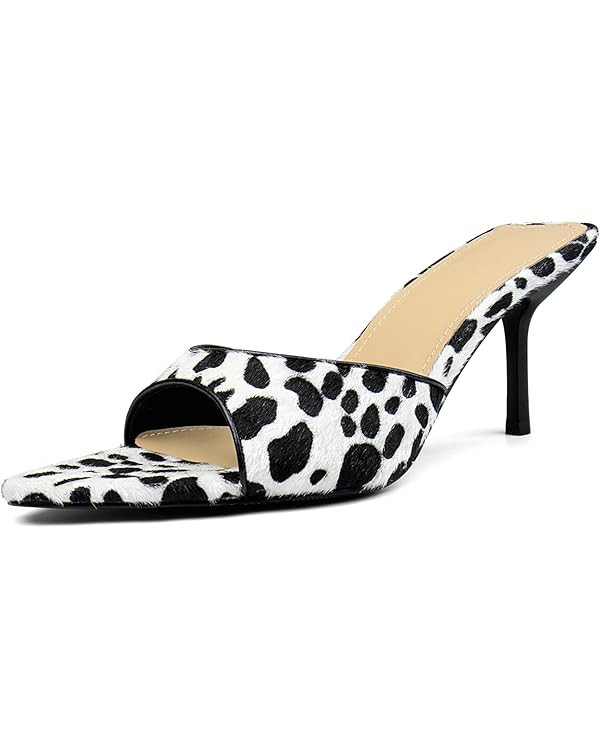 QIV Leopard Kitten Heels Pointed Toe Mule Heels for Women Open Toe Kitten Heel for Party Dressy W... | Amazon (US)
