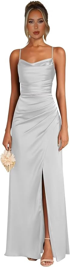 Fashionbride Satin Bridesmaid Dresses for Women Mermaid Prom Dress Spaghetti Strap Formal Evening... | Amazon (US)