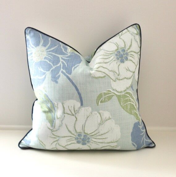 Thibaut Hampton Ponds Pillow Cover in Aqua/blue Floral 21x21 | Etsy | Etsy (US)