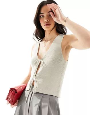 ASOS DESIGN knitted waistcoat with tie front in grey | ASOS | ASOS (Global)