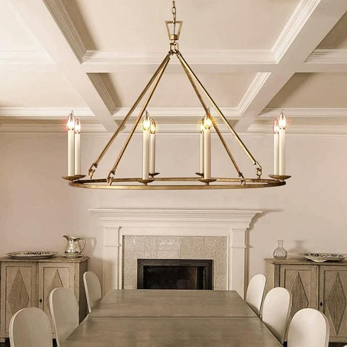 homary Rustic Farmhouse Chandeliers for Dining Room Candle-Shaped 8-Light Industrial Wagon Wheel ... | Amazon (US)
