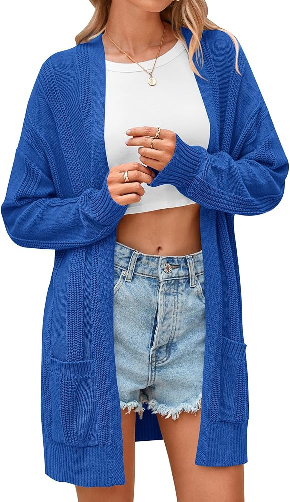 PRETTYGARDEN Women's Fall Loose Open Front Cardigan Long Sleeve Cable Knit Sweaters Lightweight O... | Amazon (US)