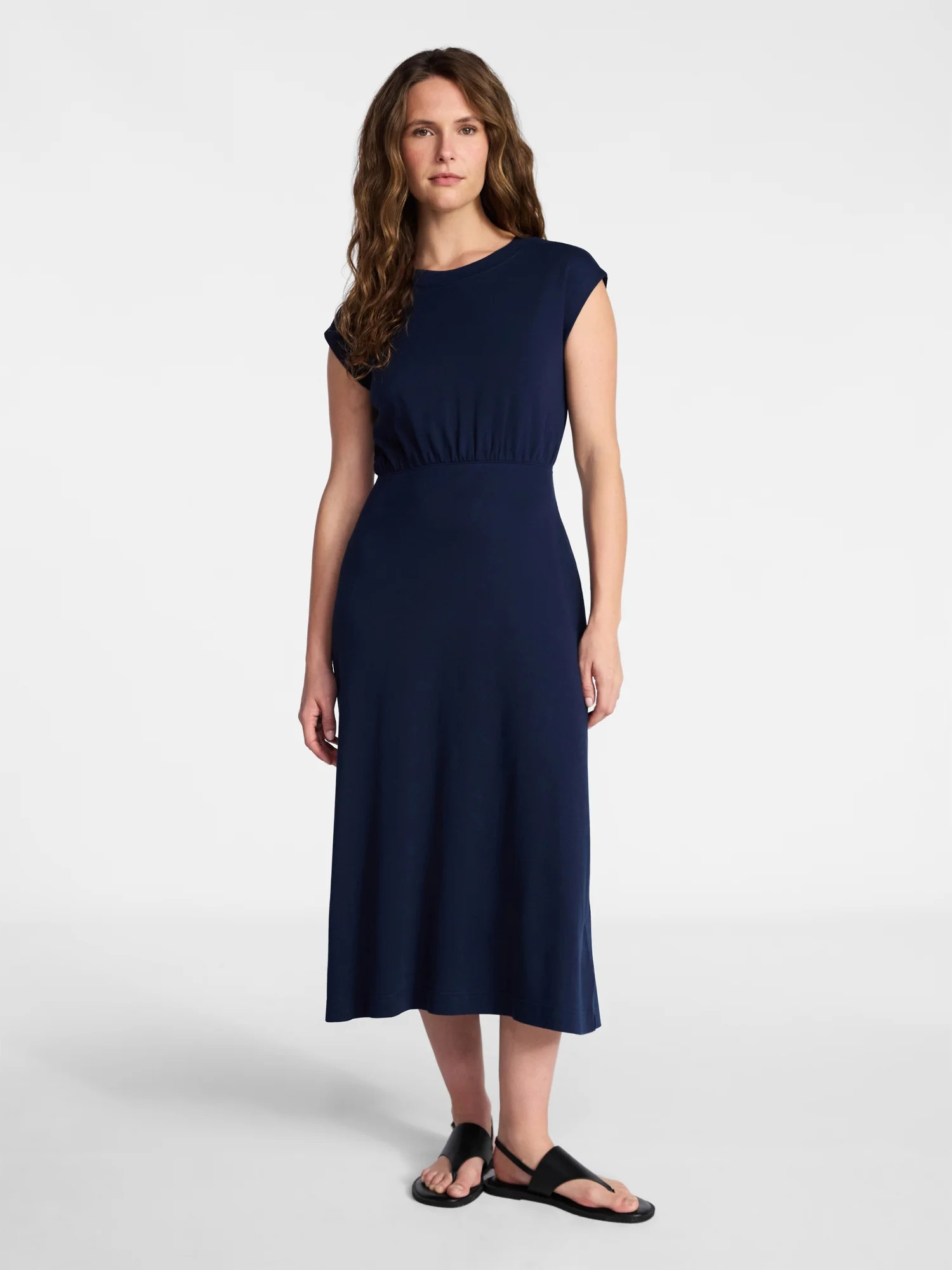 Time and Tru Women’s Cotton Knit Midi Dress with Dolman Sleeves, Sizes XS-XXXL | Walmart (US)