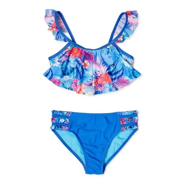 Wonder Nation Girls Flounced Bikini Swimsuit, Sizes 4-16 | Walmart (US)