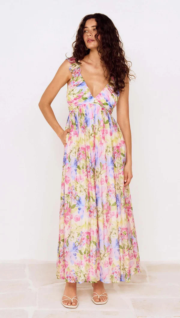 Watercolour Floral Ruffle Maxi Dress | MINKPINK (Global)