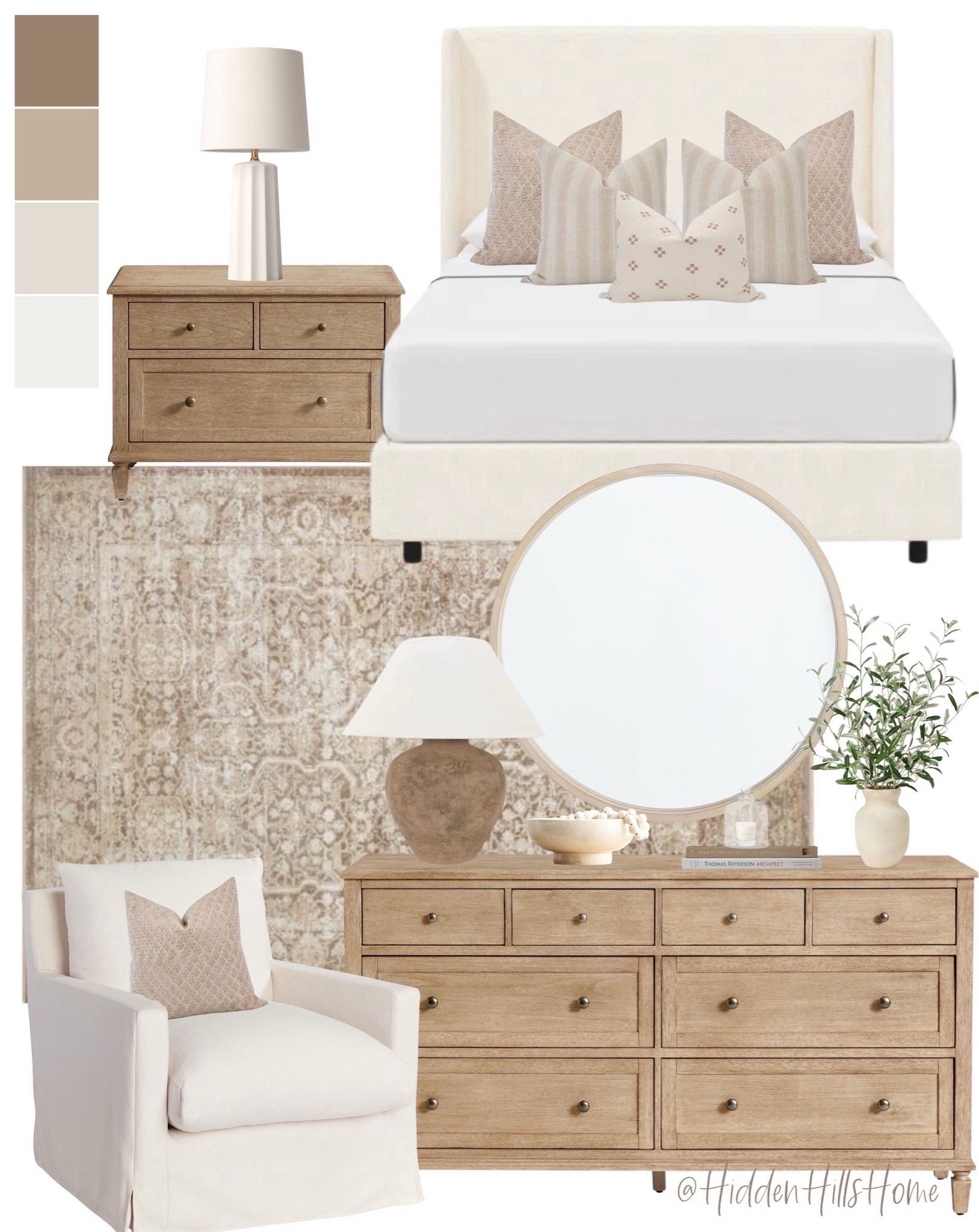 Modern transitional neutral bedroom mood board, primary bedroom design inspo, upholstered bed, neutral master bedroom mood board ideas #bedroom 



#LTKHome #LTKSaleAlert #LTKSeasonal