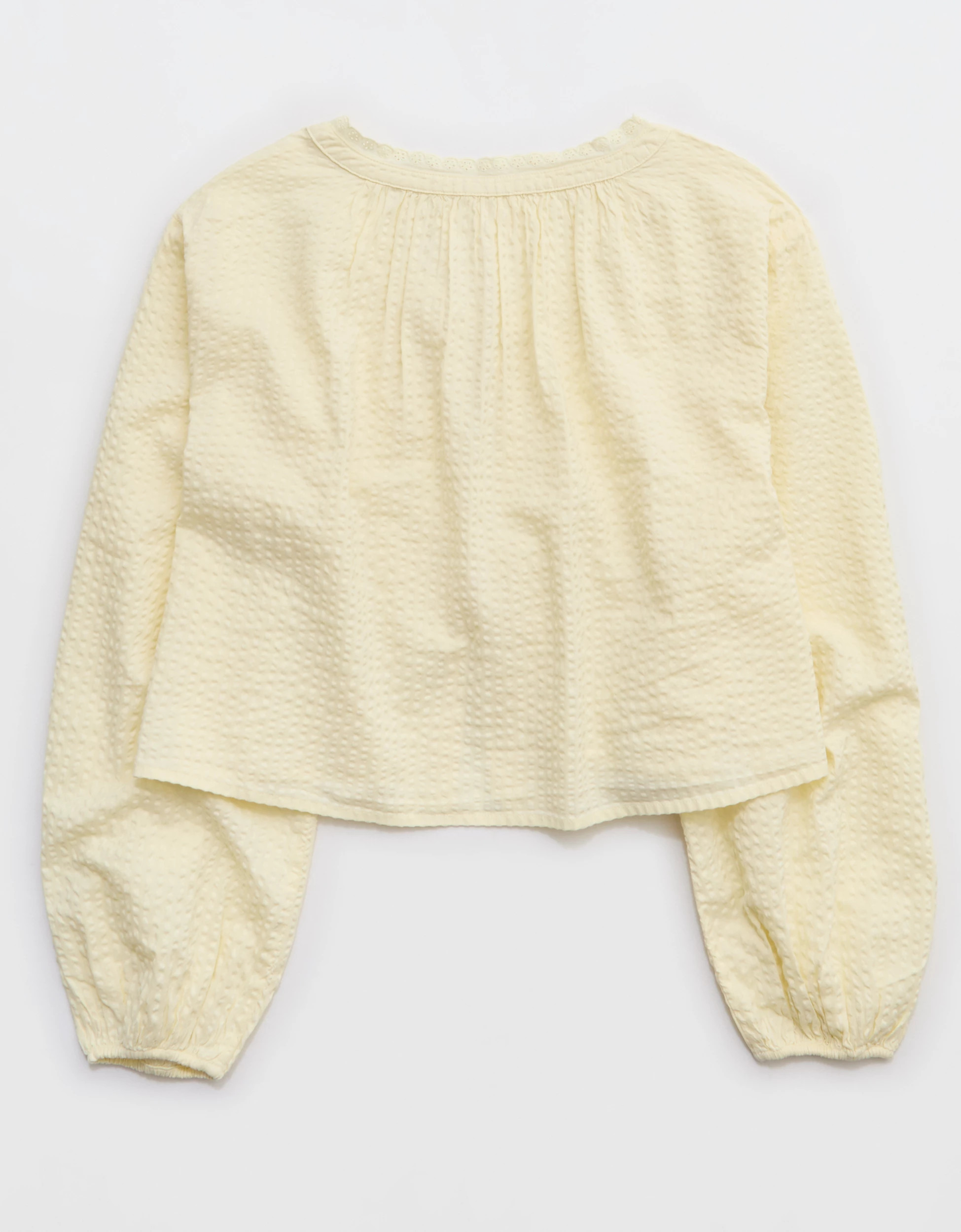Aerie Seersucker Long Sleeve Volume Tie Top | Aerie