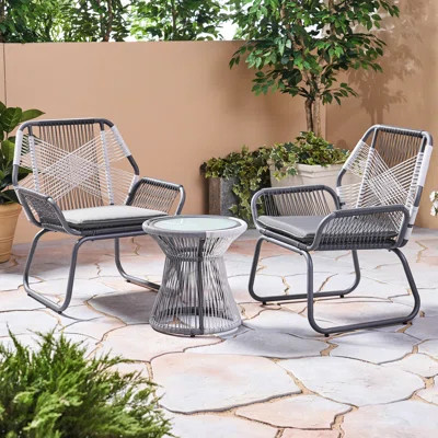 3Pc Chat For Garden - Gray Pe & Iron Patio Furnishings With Waterproof Material, 28.4" D X 27.74" W 34.22" H, 40.04 Lb Chatting Ensemble + Outdoor Sea | Wayfair North America