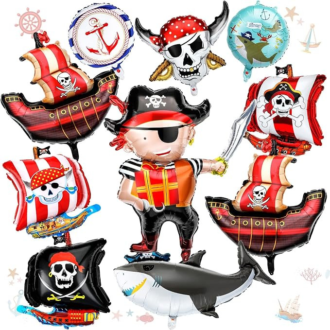 10 Pcs Pirate Ship Foil Balloons Pirate Birthday Party Supplies Ocean Birthday Decorations Balloo... | Amazon (US)
