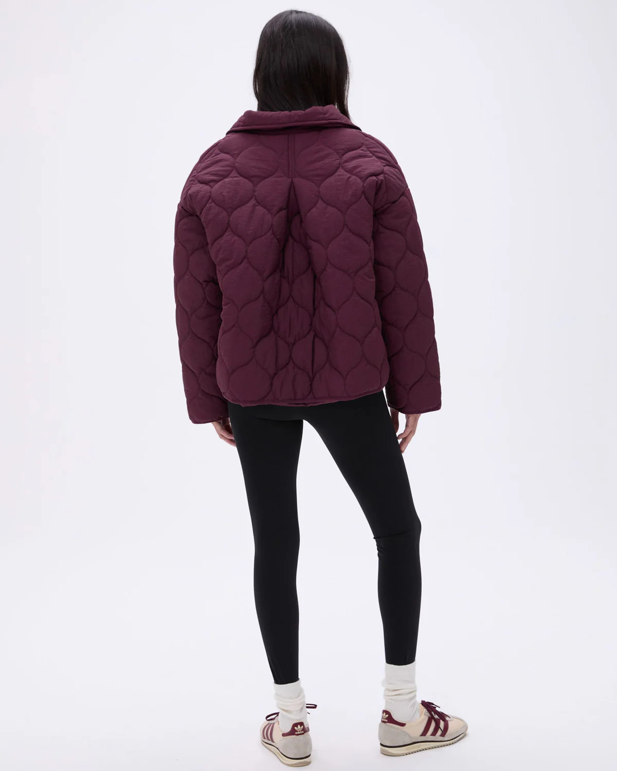Collared Quilted Boxy Jacket - Dark Cherry | Adanola UK