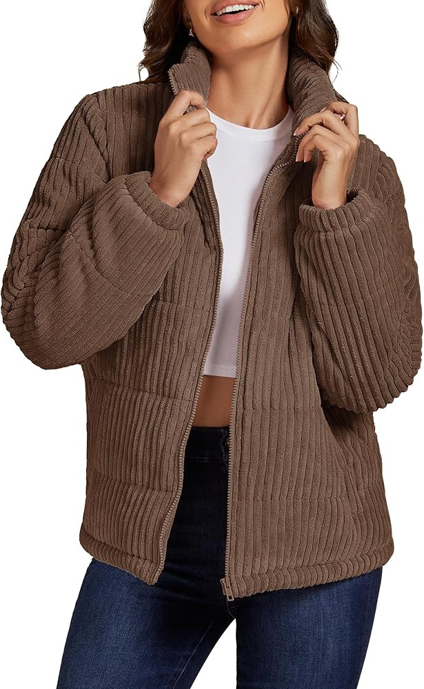 luvamia Winter Jacket Coats for Women Corduroy Puffer Quilted Jackets Warm Long Sleeves Stand Col... | Amazon (US)