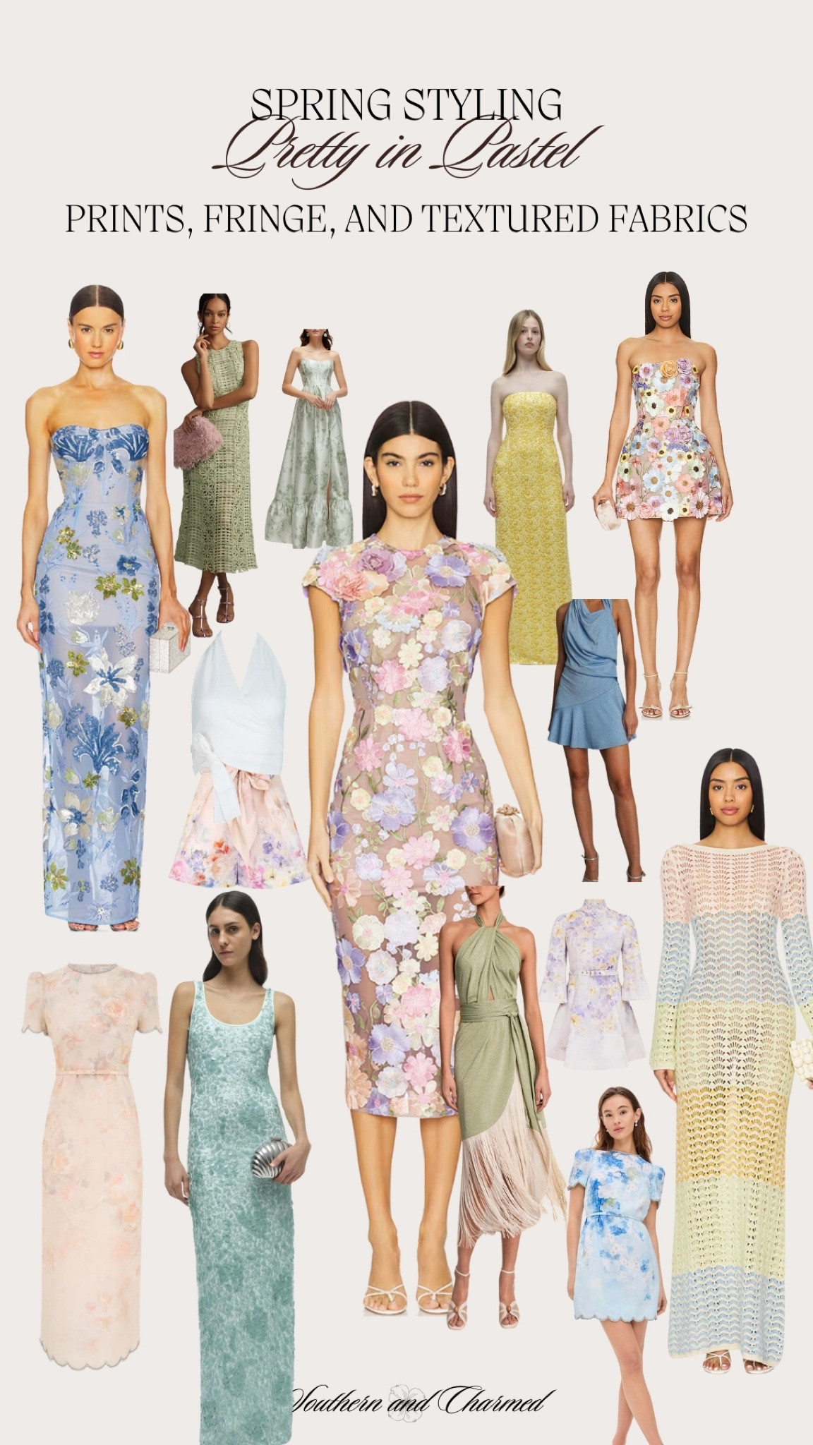 Pastels for spring! From chic office outfits to stunning pastel evening gowns and cocktail dresses perfect for vacations or weddings! Great transitional pieces to carry you through to warmer weather 

Floral evening gown 
Floral dress
Spring wedding dress
Spring evening gown 
Spring cocktail dress
Pastel cover up 
Spring pictures 
Spring family photos 