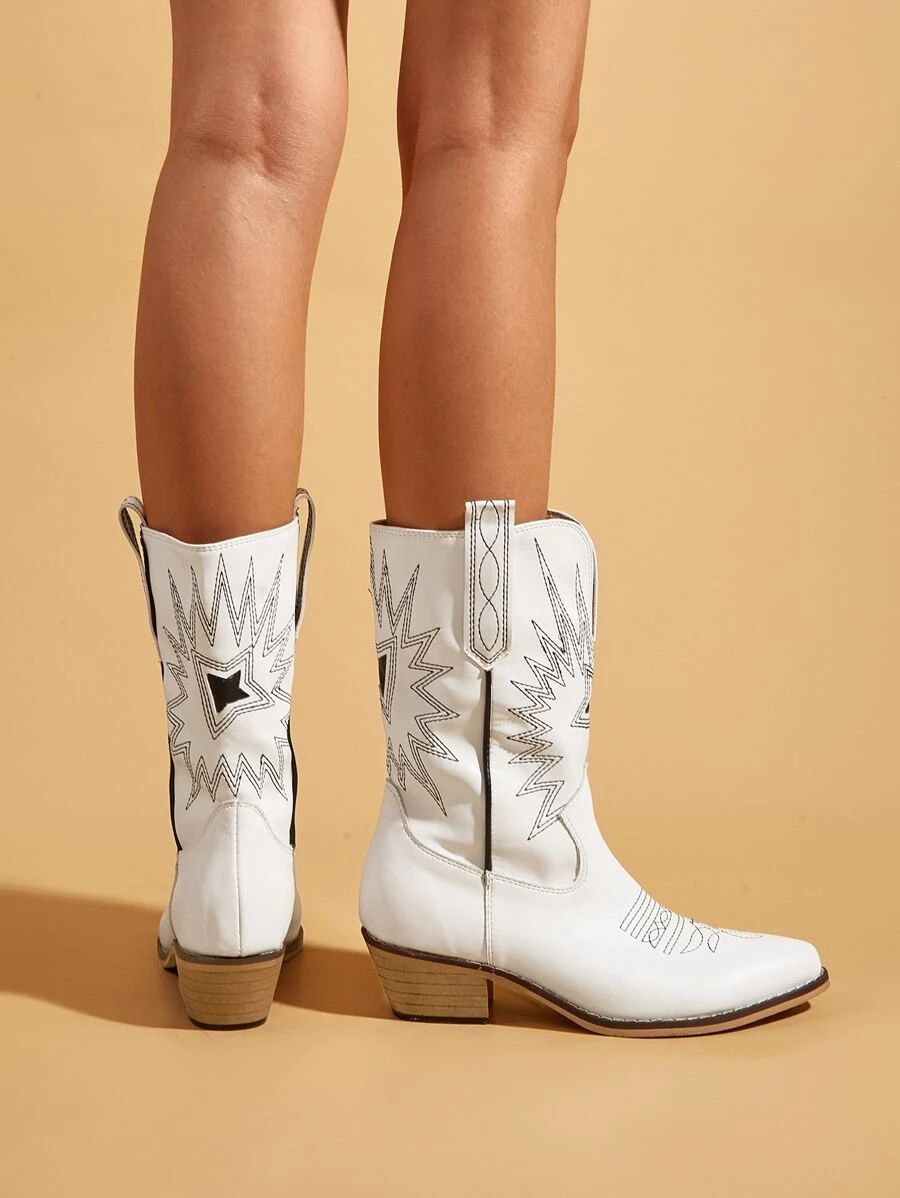 Graphic Chunky Western Boots | SHEIN