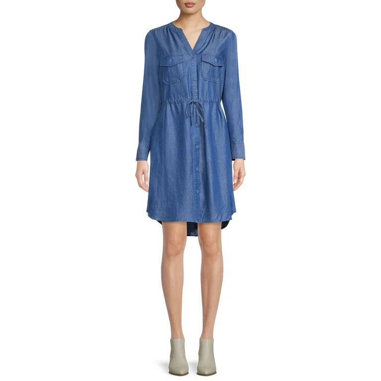Time & Tru Women's Long Sleeve Utility Shirt Dress - Walmart.com | Walmart (US)