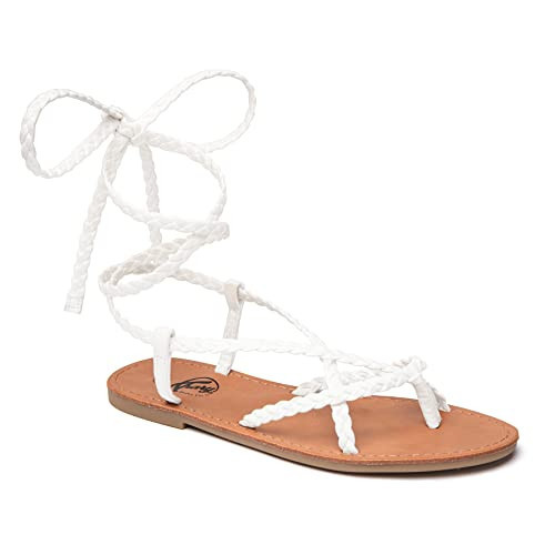 Trary Sandals Women, White Sandals, White Sandals Women Dressy, Gladiator Sandals, Strappy Sandals, Sandals for Women Dressy Summer, Cute Sandals for Women, Lace Up Sandals, Tie Up Sandals Size 9 | Amazon (US)