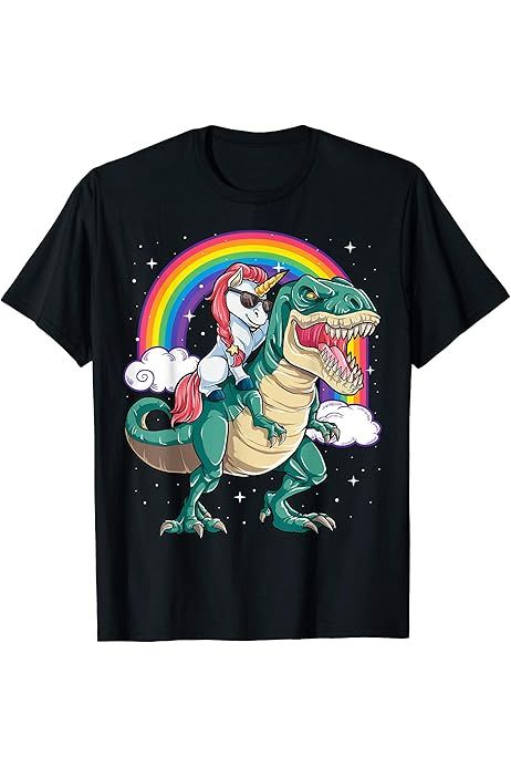 Unicorn Riding Dinosaur T rex Shirt Boys Girls Kids Rainbow : Clothing, Shoes & Jewelry | Amazon (US)