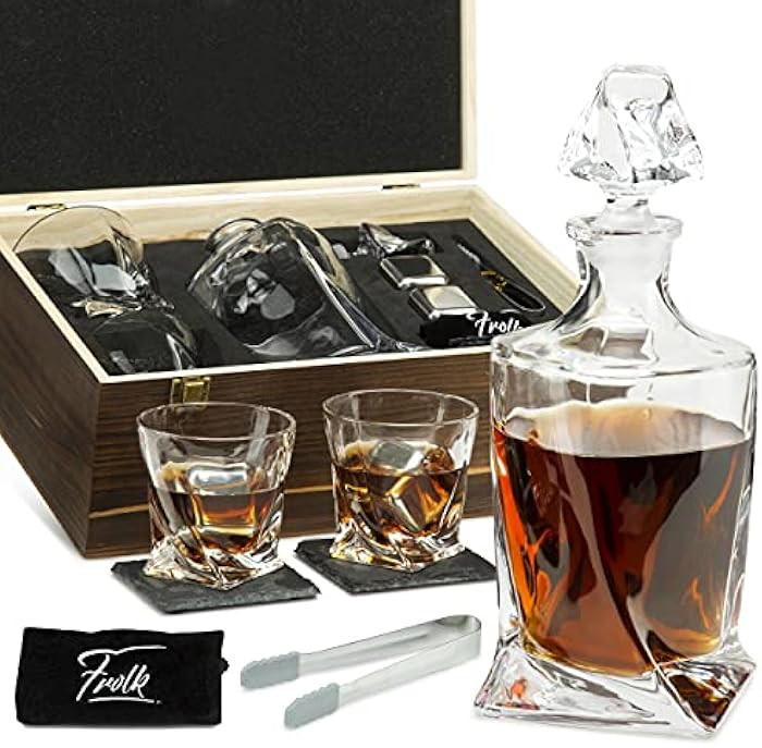 Whiskey Decanter and Stones Gift Set for Men - Whiskey Decanter, 2 Twisted Whiskey Glasses, 2 XL ... | Amazon (US)