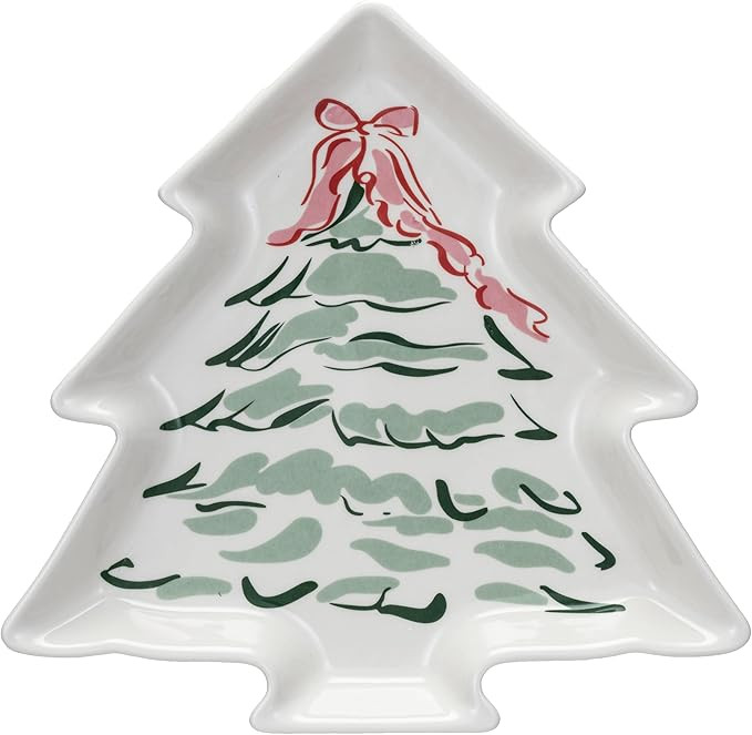 Creative Co-Op Stoneware Tree Shaped Plate with Christmas Tree, Multi Color | Amazon (US)