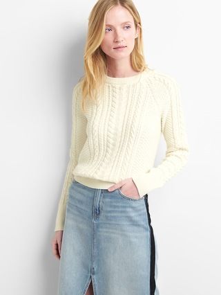 Gap Womens Raglan Cable-Knit Sweater Ivory Frost Size L Tall | Gap US