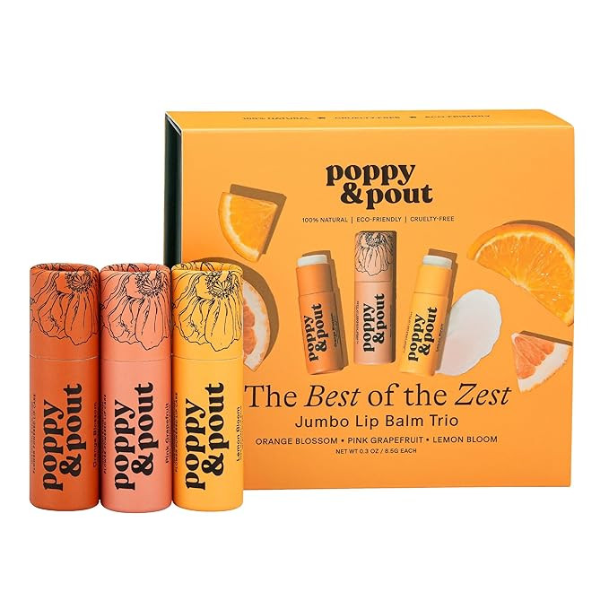 Jumbo Lip Balm Gift Set (3-Pack, Citrus Flavors) | Poppy & Pout All Natural Lip Balms & Moisturiz... | Amazon (US)