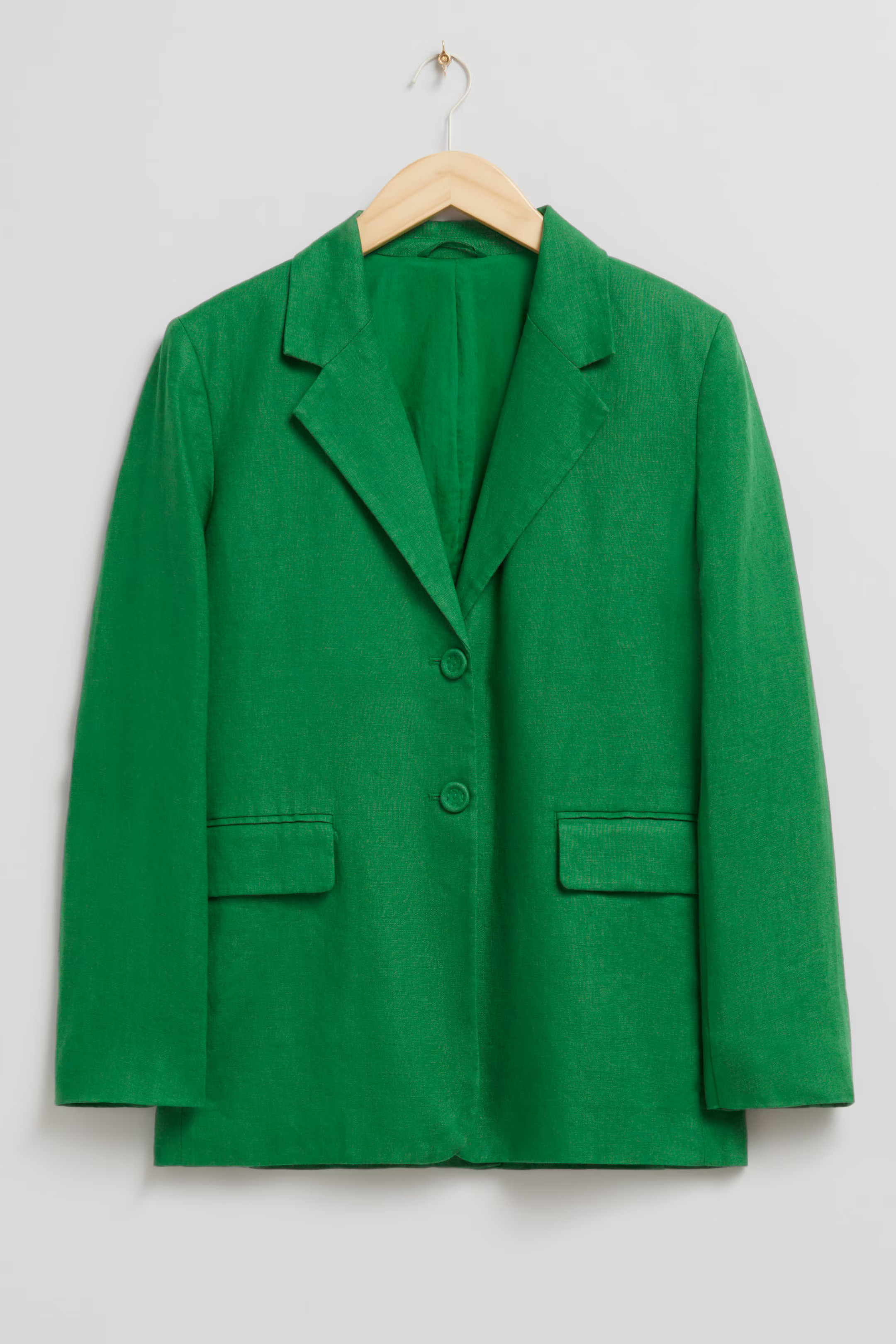 Ruimvallende single-breasted linnen blazer - Felgroen - DAMES | H&M NL | H&M (DE, AT, CH, NL, FI)
