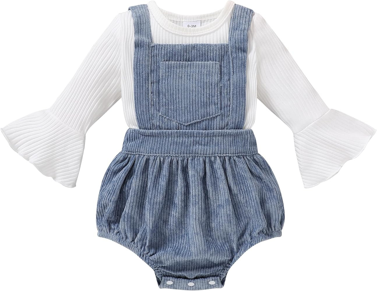 Tiny Cutey Newborn Baby Girl Clothes Bell Sleeve Romper and Corduroy Overalls Shorts Infant Girl ... | Amazon (US)