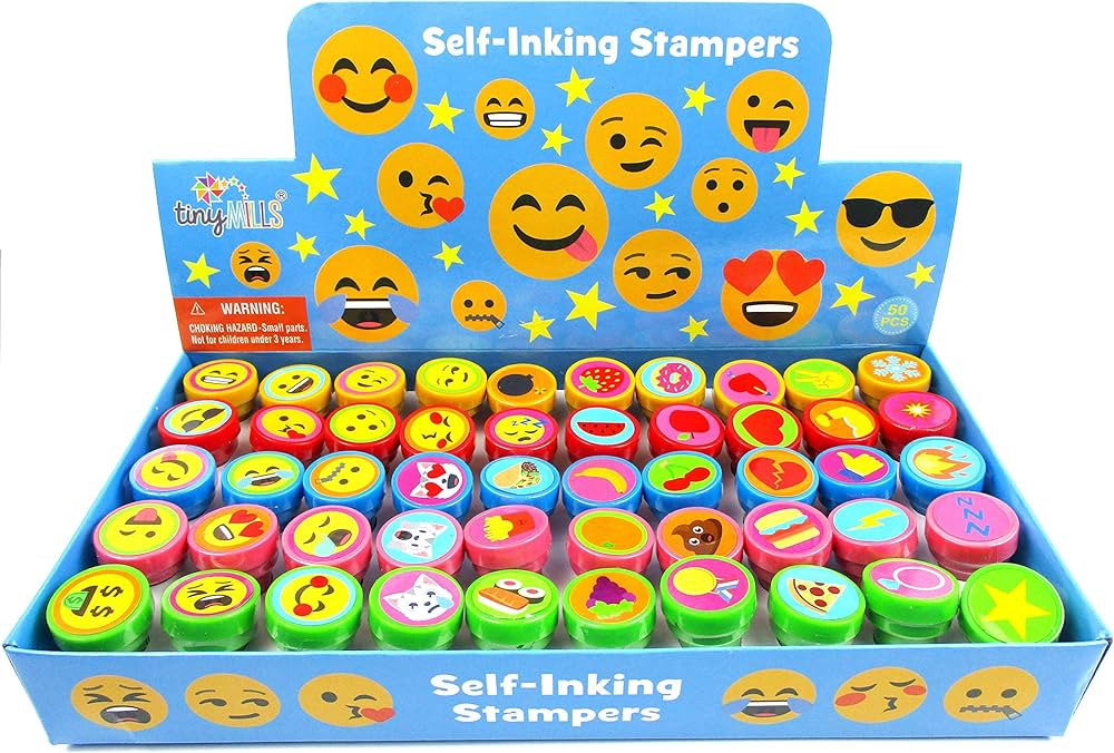 Tiny Mills 50 Pcs Emoji Assorted Stamps for Kids Self-Ink Stamps (50 Different Designs) for Emoji... | Amazon (US)