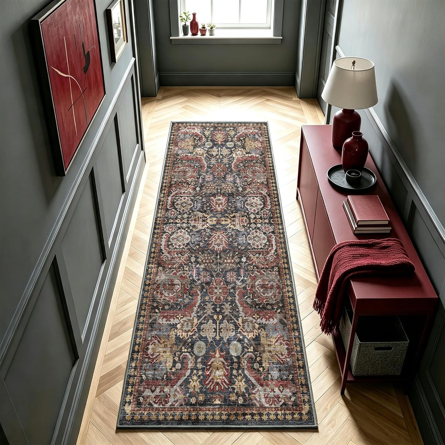 Washable Area Rugs - Perfect for Living Room, Bedroom, Kids Room, Nursery - Stain & Water Resistant Non-Slip, Pet & Child Friendly, Vintage Tribal Area Rugs (Rust, 2'6'' x 8') | Amazon (US)