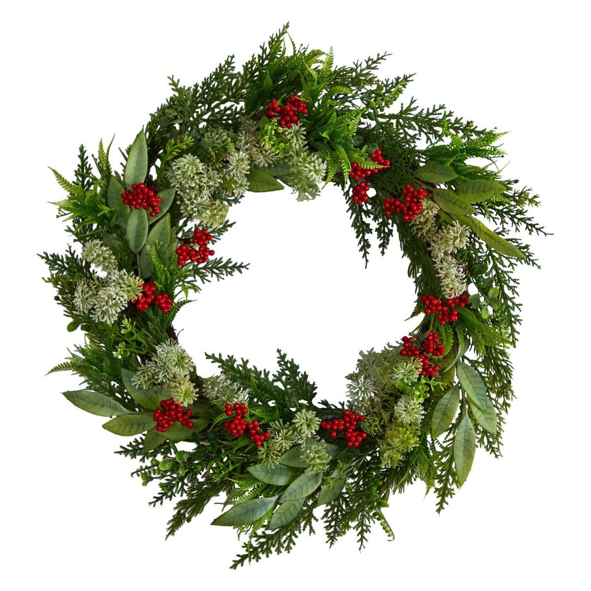 Nearly Natural 24” Cedar, Eucalyptus and Berries Artificial Christmas Wreath | Target
