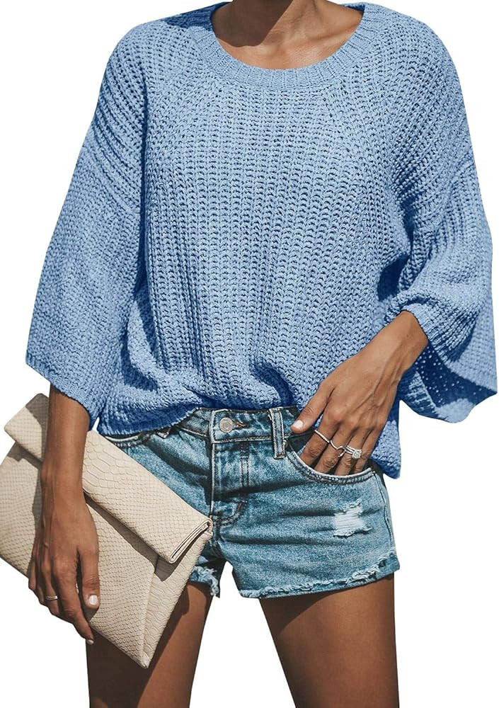 Womens Knit Pullover Sweaters Oversized Loose Lightweight Long Sleeve Fall Winter Jumper Tops | Amazon (US)