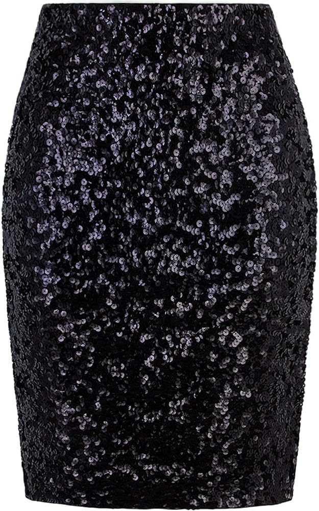 Vijiv Women's Sequin Skirt Midi High Waist Elegant Stretchy Sparkle Side Slit Pencil Skirt Party ... | Amazon (US)
