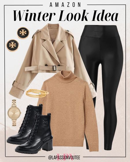 Step into winter chic with Amazon's trendsetting ensemble! Flaunt a cropped jacket over a cozy sweater, paired with edgy faux leather leggings and sleek black boots. Adorn yourself with statement earrings, a classic watch, and a stack of stylish rings. Unleash your fashion edge – this look is a winter knockout!

#LTKHoliday #LTKSeasonal #LTKstyletip