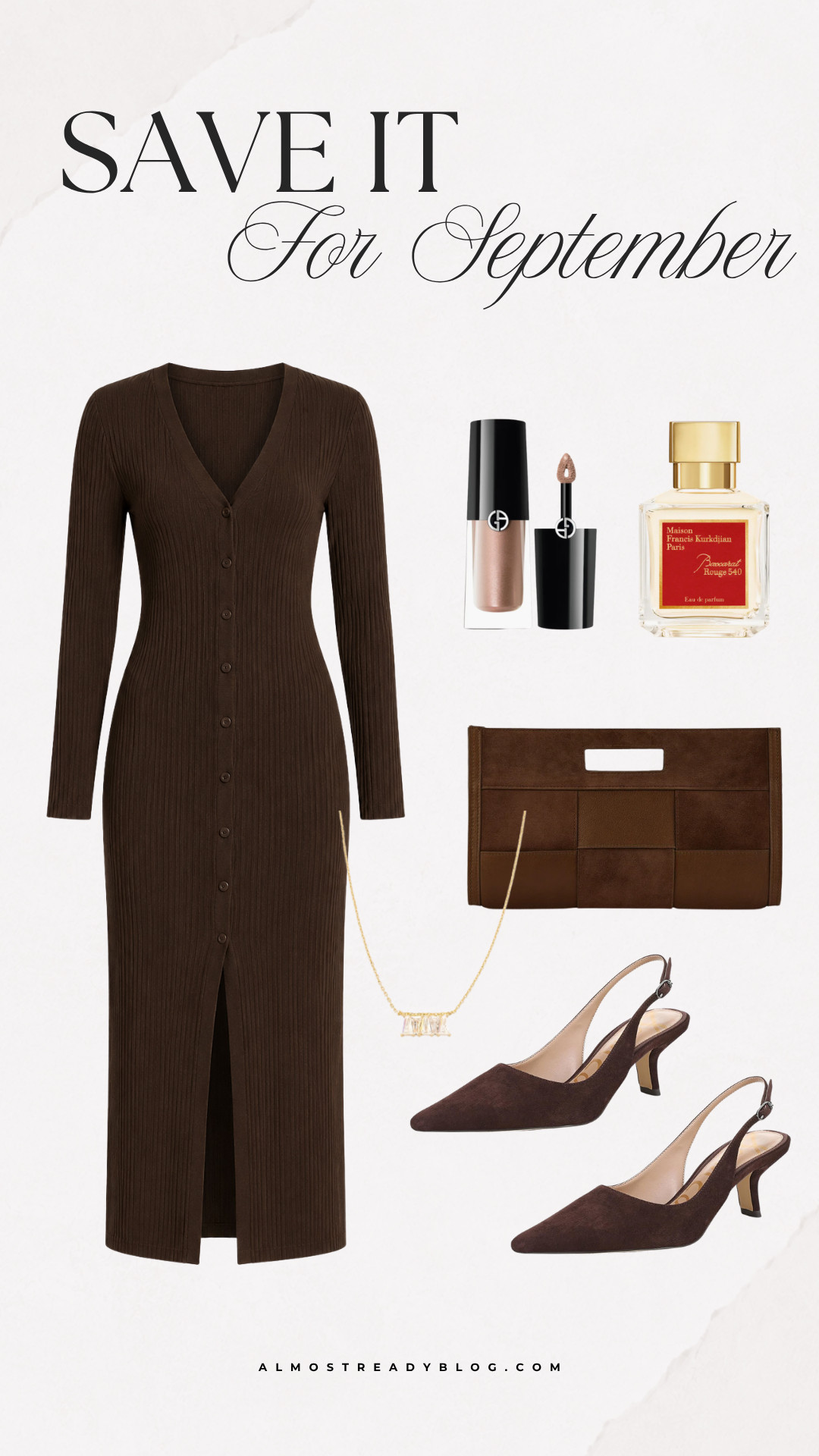 A rich brown knit maxi dress with matching accessories makes an easy polished look for September.

brown knit maxi dress, September outfit idea, early fall style, knit maxi dress, brown dress, fall outfit, date night, dinner outfit, slingback heels, suede clutch, sweater dress

#LTKootd #LTKOver40