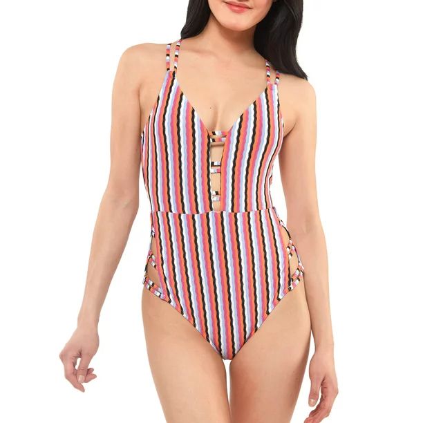 Jessica Simpson Women's Contemporary Got the Groove Double Strap Plunge One Piece Swimsuit | Walmart (US)