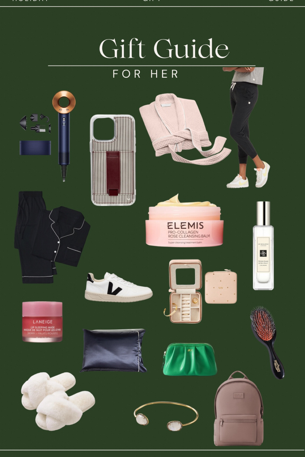 The Ultimate Gift Guide for Her! Great gifts that she will love for every budget. 

Alo Joggers / Lip Mask / Clutch / Silk pillowcase / Fluffy slippers / Dyson hair dryer / Veja sneakers / Jewelry travel case / Mother of Pearl Bracelet / Cozy Pajama Set / Walli Case / Jo Malone Perfume / Hairbrush / Bathrobe 

#LTKGiftGuide #LTKCyberWeek #LTKHoliday